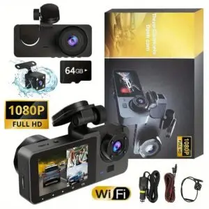 Full HD 3-Channel Car Dash Camera WiFi DVR with Night Vision and Rear View