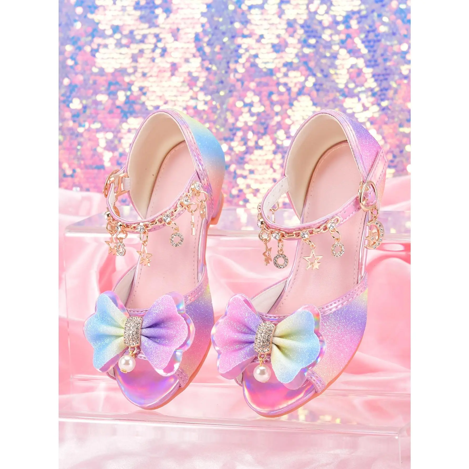 6560-64f2b8.jpeg Girls Glitter High Heel Party Shoes Rainbow Pageant and Dress Up Sandals