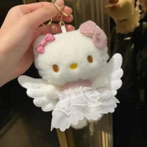 Cute Hello Kitty Winter Keychain Plush Angel Cat Pendant Gift for Girls
