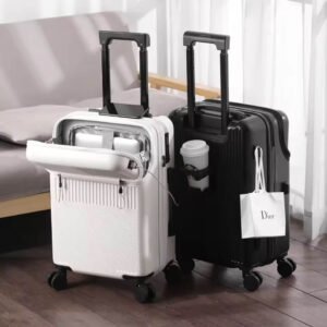 Stylish Carry-On Luggage 20” Business Suitcase with Cup Holder and Spinner Wheels