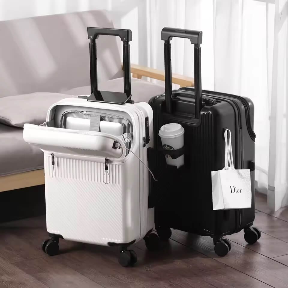 suitecase (1) Stylish Carry-On Luggage 20” Business Suitcase with Cup Holder and Spinner Wheels
