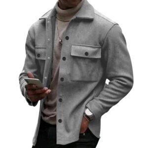 Men’s Winter Fleece Coat American Retro Lapel Jacket Single Breasted Casual Outerwear