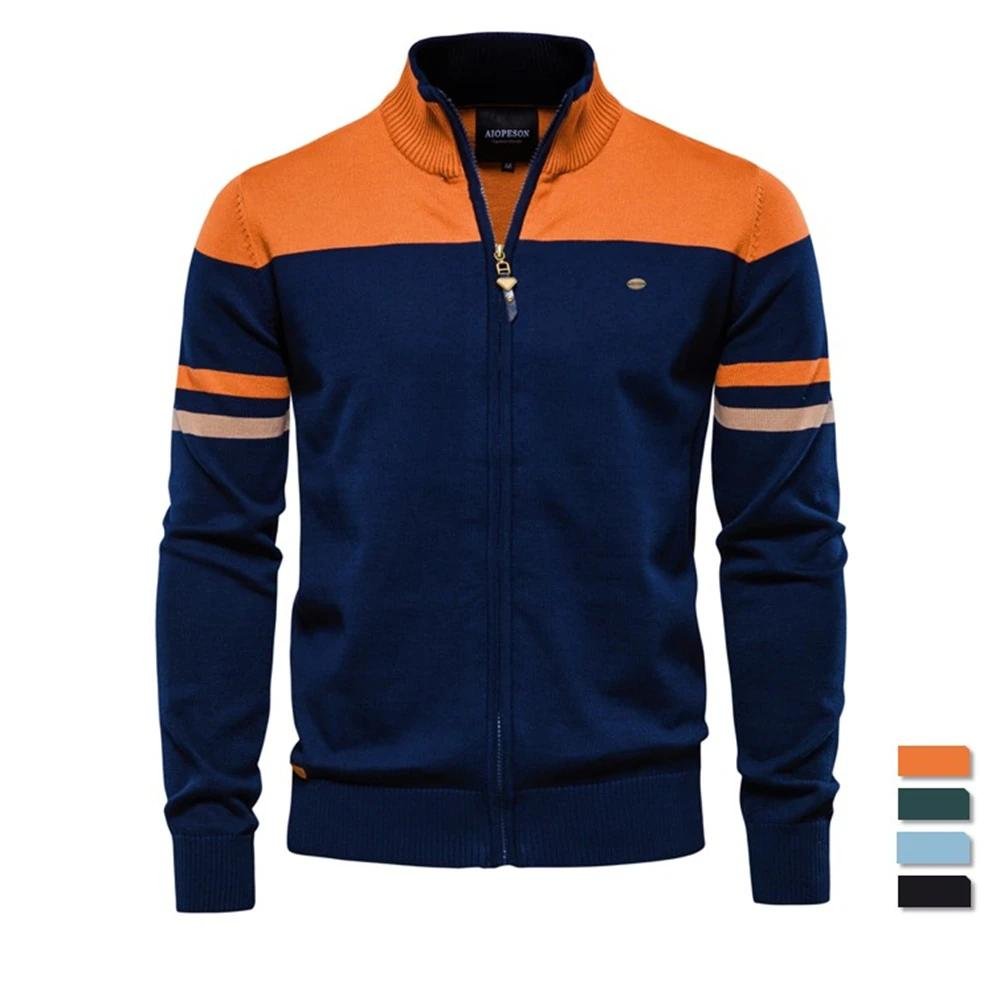 11948-8fd287.jpeg Men’s 100% Cotton Zipper Cardigan Casual Patchwork Knitted Sweater for Youth