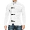 Men’s Long Sleeve Knit Cardigan Coat Turtleneck Leather Buckle Sweater Jacket