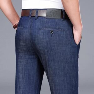 Men’s Thin Denim Jeans Classic Straight Fit Stretch Loose Business Casual Pants
