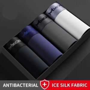 Men’s Seamless Ice Silk Boxer Shorts by MiiOW 4 Pack Breathable Graphene Antibacterial Underwear