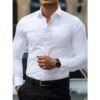 Business Casual Dress Shirt Men Non Iron Slim Fit Black Solid Fashion High Quality
