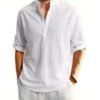 Men's Comfortable Linen Shirt Long Sleeve Casual Fashion Stylish Breathable Top
