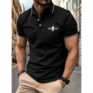 Men's Slim Fit Polo Shirt Gym Running Sports Elastic Short Sleeve Fitness Casual Top
