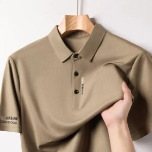 Business Casual Shirt Men Short Sleeved Badge Solid Color Polo Fashionable Versatile