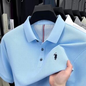 Men's 100% Cotton Polo Shirt Summer High-End Brand Pony Embroidery Golf Casual Business