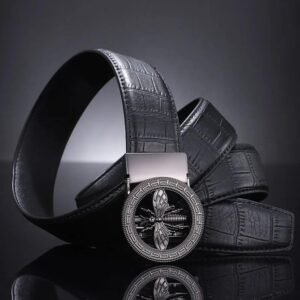 Men's Casual Leather Belt High-End Small Bee Automatic Buckle Business Bamboo Texture