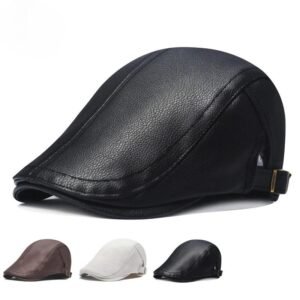Men's Imitation Sheepskin Beret Leather Cap Elderly Forward Hat Literary Retro