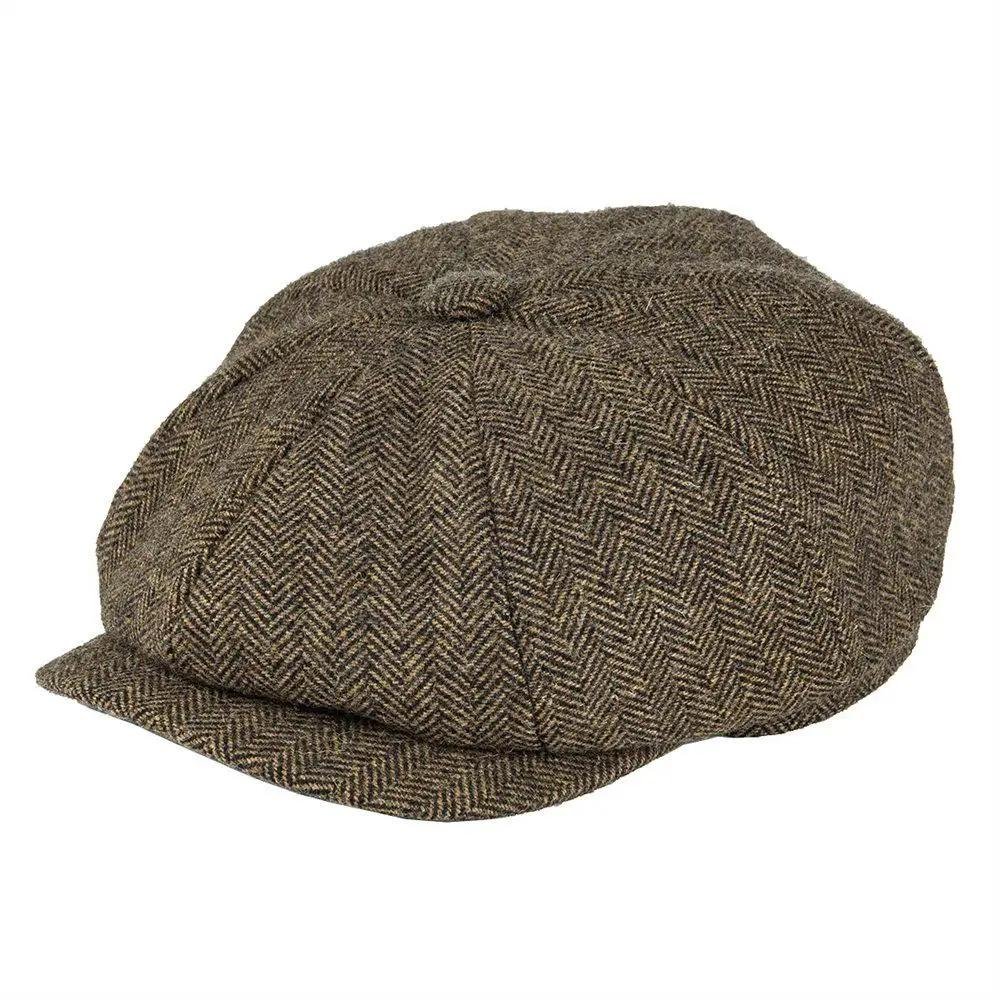 15269-27b182.jpeg Wool Tweed Newsboy Cap Herringbone Men British Gatsby Retro Hat Driver Flat Cap