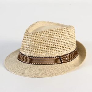 Men Straw Fedora Hat Panama Summer Sun Hats Derby Trilby Bowler Breathable Cap