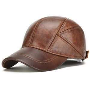 Men Real Leather Earflap Cap Casual Cowhide Leather Caps Fall Winter Baseball Hats