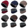 Knitted Winter Beanie Hat Fleece Scarf Men Women Warm Cap Thick Wool Neck Warmer