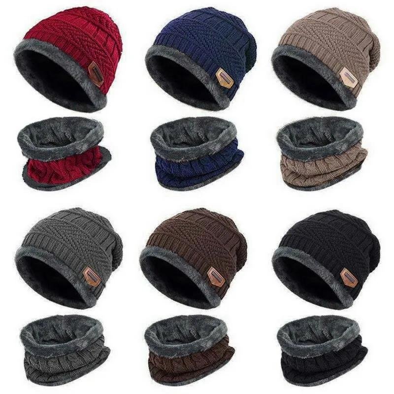 15478-cf193b.jpeg Knitted Winter Beanie Hat Fleece Scarf Men Women Warm Cap Thick Wool Neck Warmer