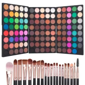 Professional 120 Color Eyeshadow Palette Matte and Shimmer Waterproof Kit with 20 Brushes