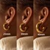 Classic Gold Chunky Hoop Earrings Smooth C Shape Thick Circle Stainless Steel Earrings