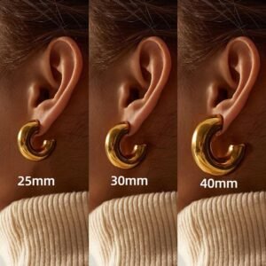 Classic Gold Chunky Hoop Earrings Smooth C Shape Thick Circle Stainless Steel Earrings