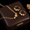 GANEMLY 18K Gold Plated Jewelry Set Stainless Steel Beads Necklace and Earrings