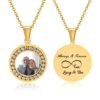 Personalized Picture Necklace Custom Round Pendant CZ Stainless Steel Adjustable Chain Gift