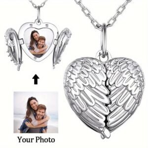 Angel Wing Memory Box Necklace Custom Picture Pendant Small Locket Jewelry for Men Women