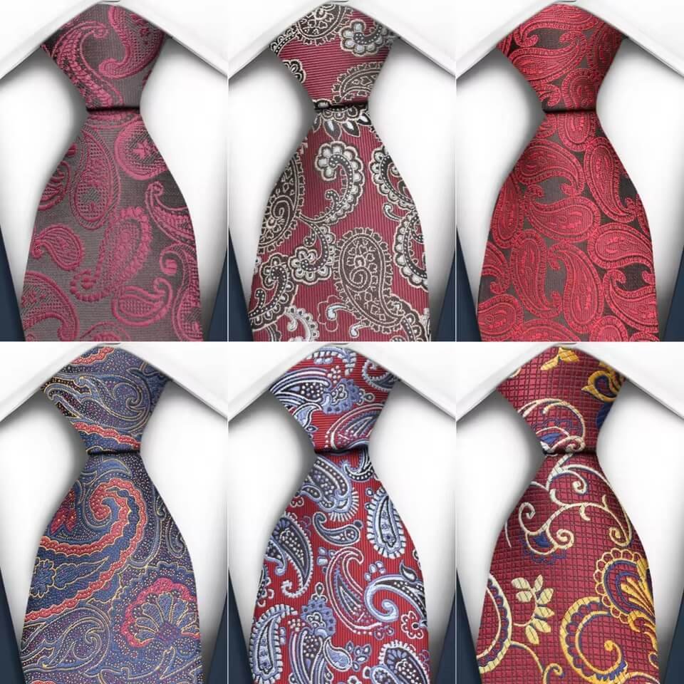red tie (1) Elegant Men’s Paisley Tie Set 7cm Jacquard Slim Necktie with Handkerchief