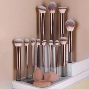 Complete Makeup Brush Set Powder Blush Eyeshadow Brushes with 2 Makeup Sponges and Powder Puff