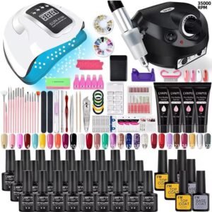 Complete Acrylic Nail Kit with UV Lamp Poly Gel Extension Set and Glitter Nail Manicure Tools