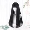 Women Long Straight Black Wig with Bangs Synthetic Heat Resistant Cosplay Lolita Hair Wig