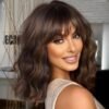 Natural Brown Highlight Short Wig Wavy Bob with Bangs Heat Resistant Synthetic Women Hair Wig