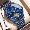 POEDAGAR Luxury Automatic Mechanical Watch Hollow Tourbillon Stainless Steel Men’s Wristwatch Date