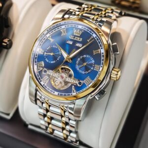 OLEVS Automatic Watch for Men Skeleton Stainless Steel Waterproof Business Mechanical Wristwatch