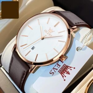 OLEVS Minimalist Quartz Watch for Men Ultra Thin Leather Strap Waterproof Date Wristwatch