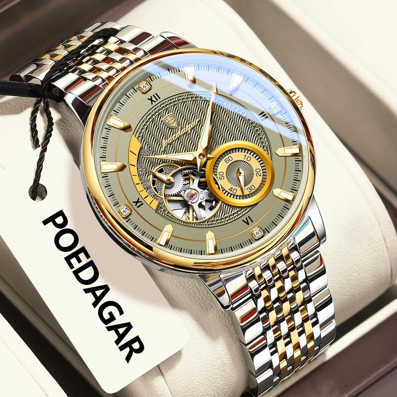 19419-bda675.jpeg POEDAGAR Automatic Skeleton Watch Stainless Steel Tourbillon Style Luminous Luxury Men Wristwatch