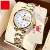 OLEVS Women Stainless Steel Quartz Watch Waterproof Luminous Date Week Dress Wristwatch