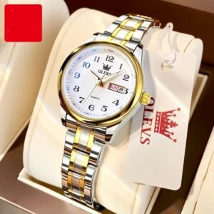 OLEVS Women Stainless Steel Quartz Watch Waterproof Luminous Date Week Dress Wristwatch