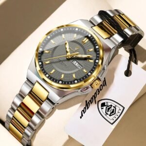 POEDAGAR Elegant Ladies Watch Stainless Steel Quartz Waterproof Luminous Week Date Watch