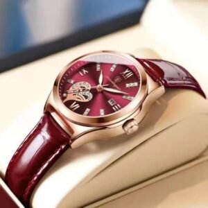 POEDAGAR Elegant Ladies Watch Leather Quartz Waterproof Calendar Fashion Wristwatch for Women
