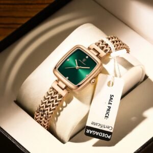 POEDAGAR Women Square Watch Stainless Steel Quartz Elegant Waterproof Ladies Wristwatch