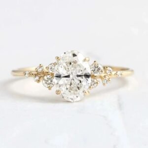 Elegant Moissanite Oval Ring 925 Sterling Silver Gold Plated Zircon Engagement Ring for Women