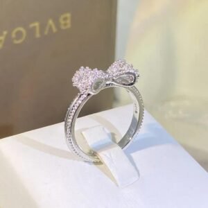 Elegant CZ Bow Ring Sterling Silver 925 Women Wedding Statement Fashion Finger Jewelry