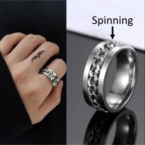Anxiety Spinner Ring for Men Rotatable Titanium Stainless Steel Chain Fashion Jewelry