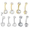 Titanium Zircon Belly Button Ring 14G Internally Threaded Navel Piercing Jewelry for Women