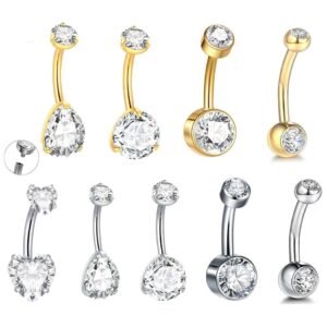 Titanium Zircon Belly Button Ring 14G Internally Threaded Navel Piercing Jewelry for Women