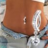 Women’s Crystal Butterfly Belly Piercing Ring Heart Reverse Navel Barbell Jewelry
