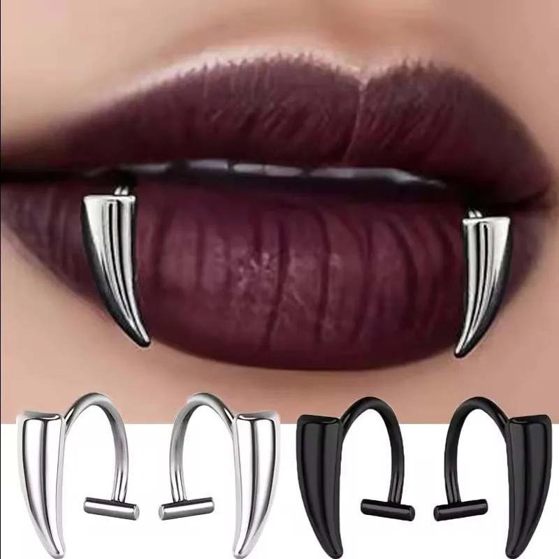 21212-0032f2.jpeg Fashion Stainless Steel Vampire Lip Clip Gothic Sharp Teeth Non Piercing Punk Body Jewelry Unisex