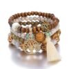 4PCS Boho Wooden Beaded Bracelet Set Tree of Life Tassel Elastic Bangles for Women Bohemian Jewelry